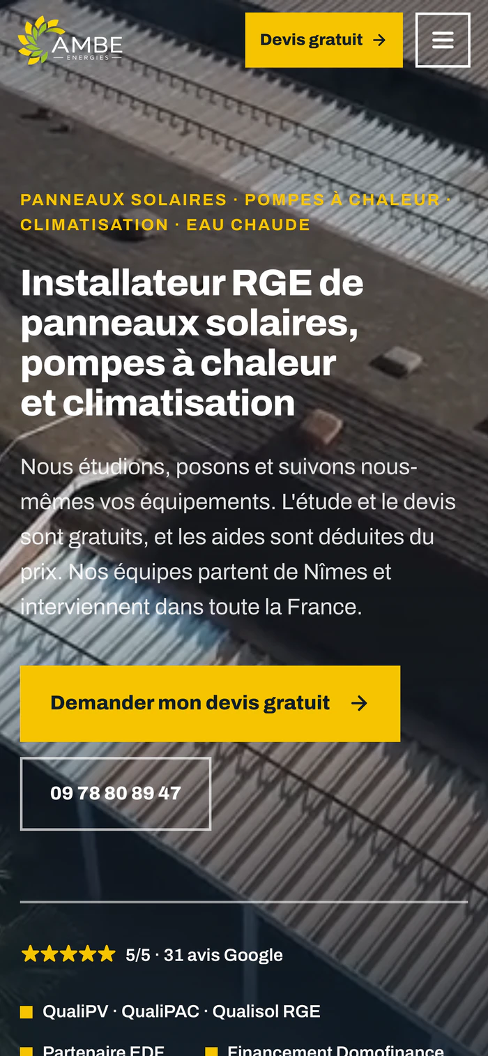 Le site AMB Énergies sur mobile