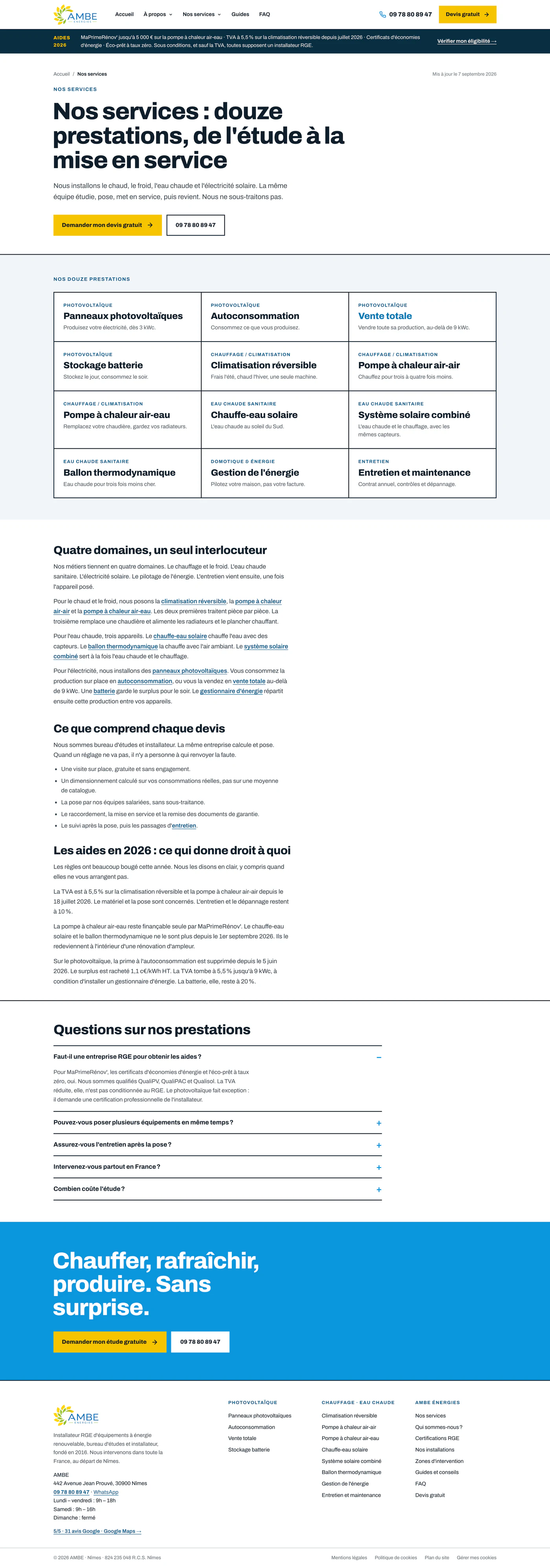 Page intérieure du site AMB Énergies