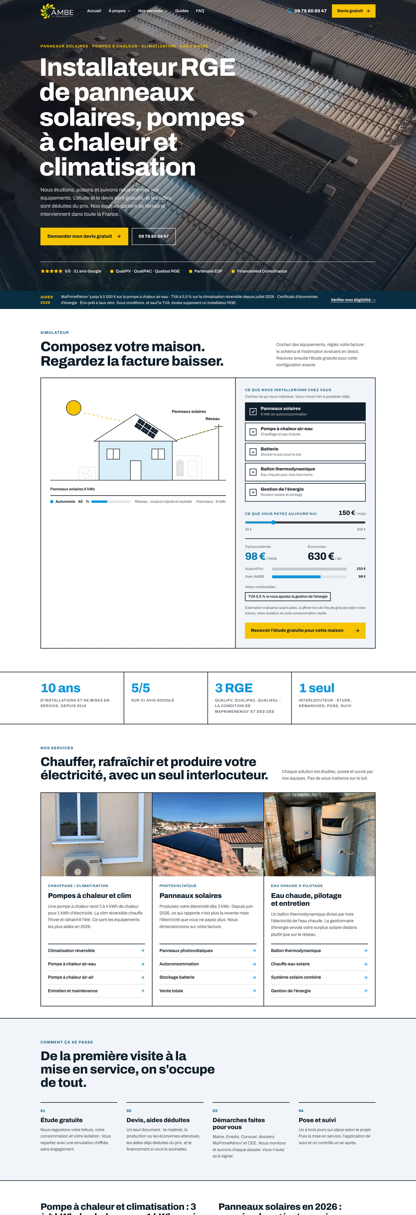 Le site AMB Énergies, page d'accueil