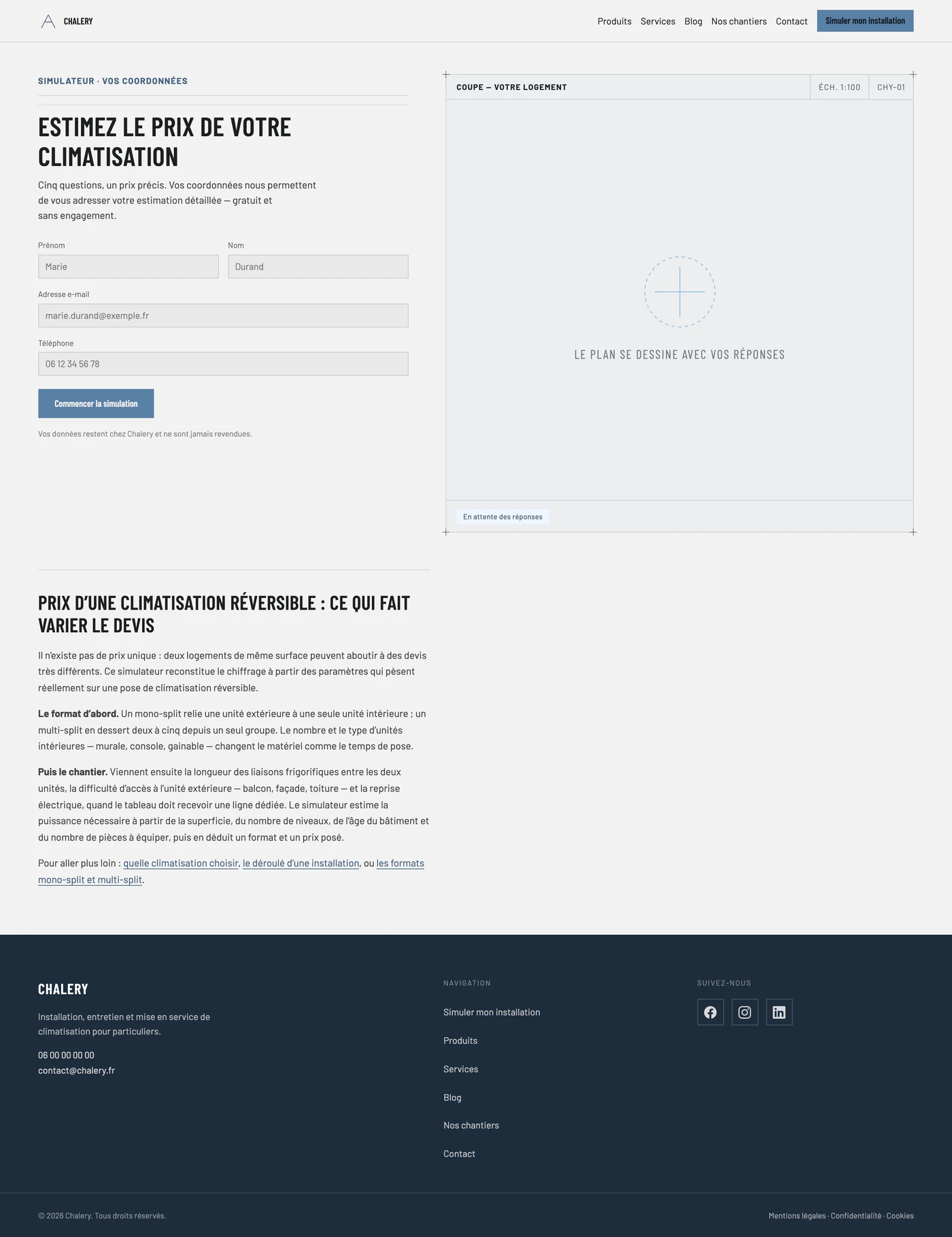Page intérieure du site Chalery