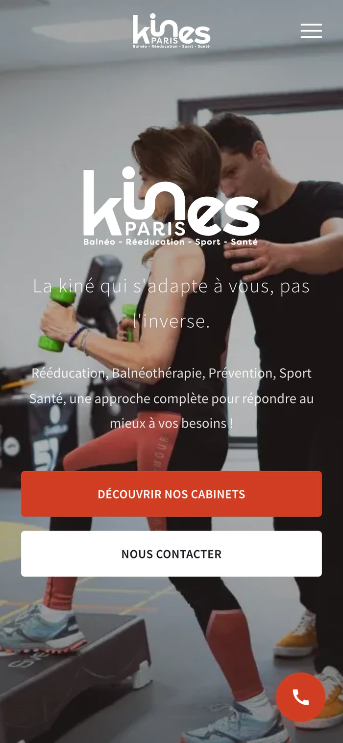 Le site Kinés Paris & Maison du Peps sur mobile