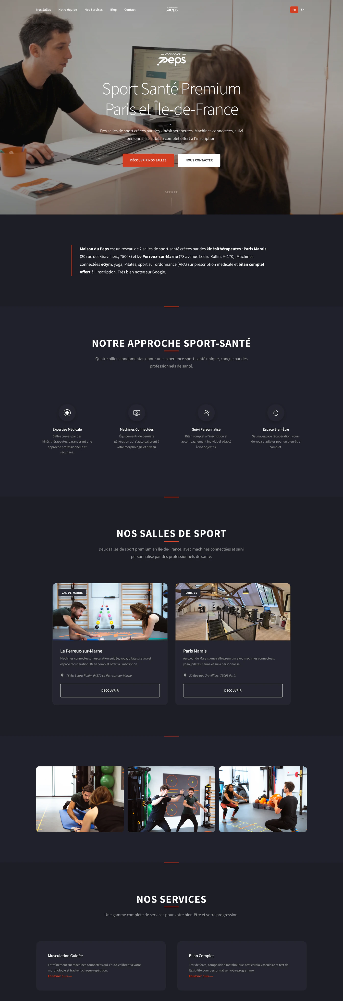 Page intérieure du site Kinés Paris & Maison du Peps