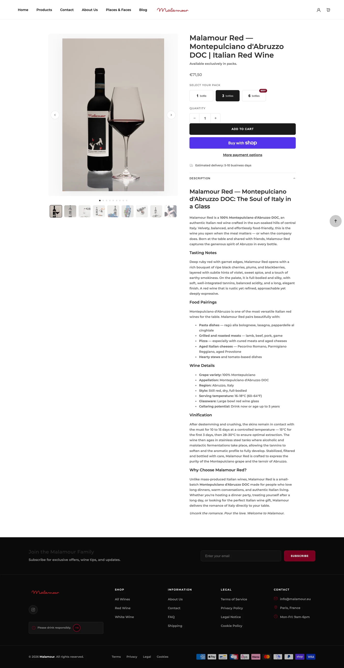 Page intérieure du site Malamour