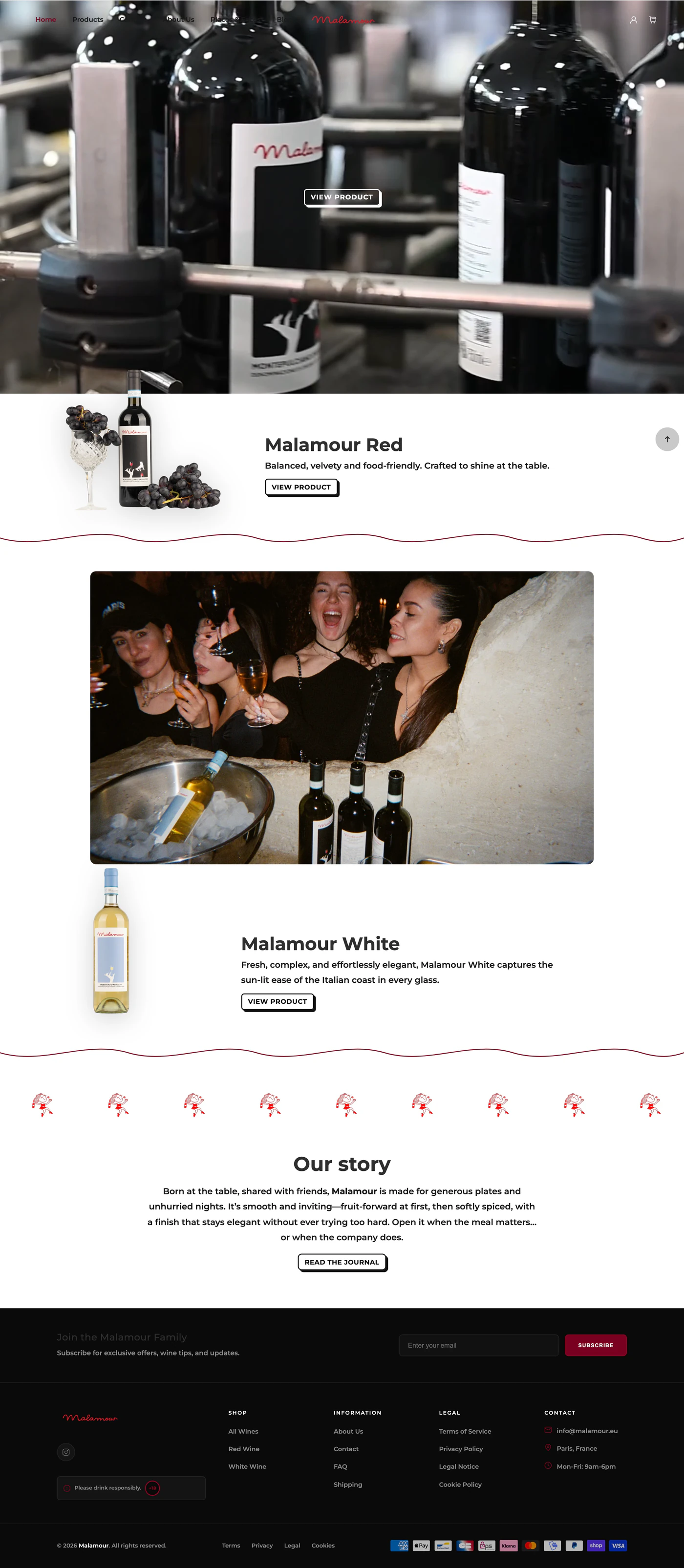 Le site Malamour, page d'accueil