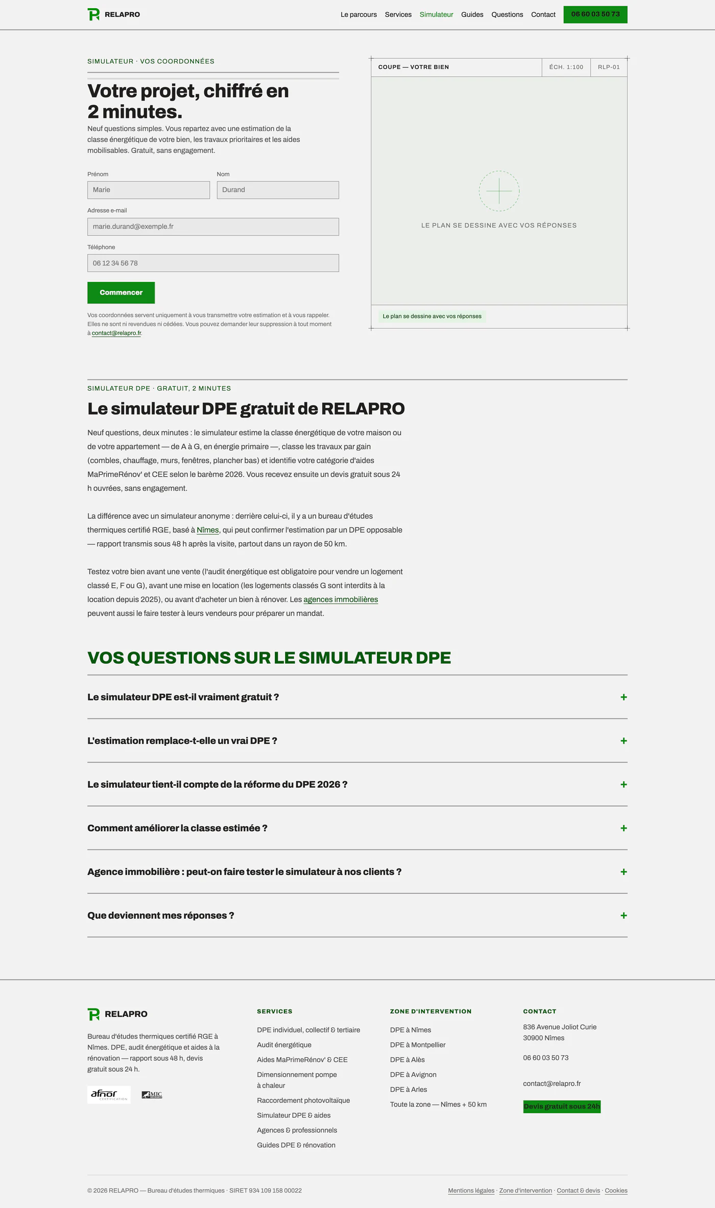 Page intérieure du site Relapro